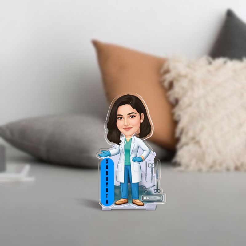 Personalized Female Doctor Caricature Tabletop Decor Gift for Physicians, Medical Professionals & Surgeon | Birthday Gift for Doctor Battery Powered Moving Head Feature